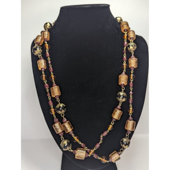 Fall colours glass bead necklace bohemian very long Chic - Picture 6 of 6